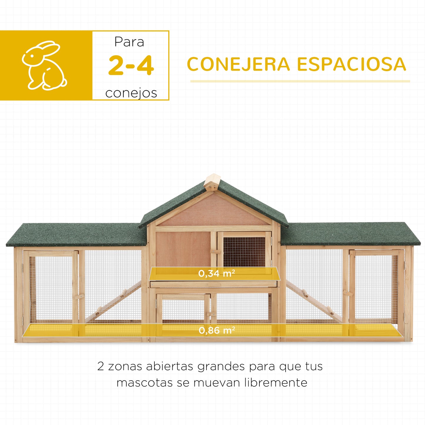 Pawhut Conejera De Exterior Para 2-4 Conejos Con Techo Asfáltico Bandeja Natural_4