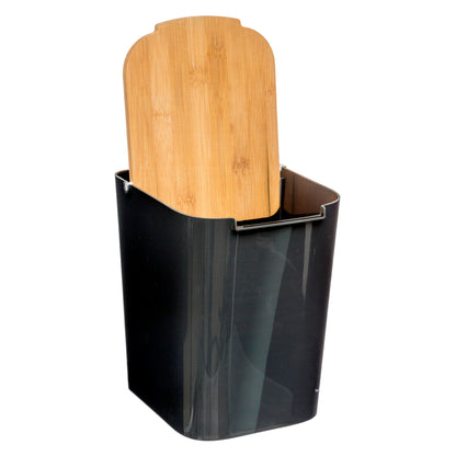 Papelera Con Tapa De Bambú Baltik 5l Negra_2