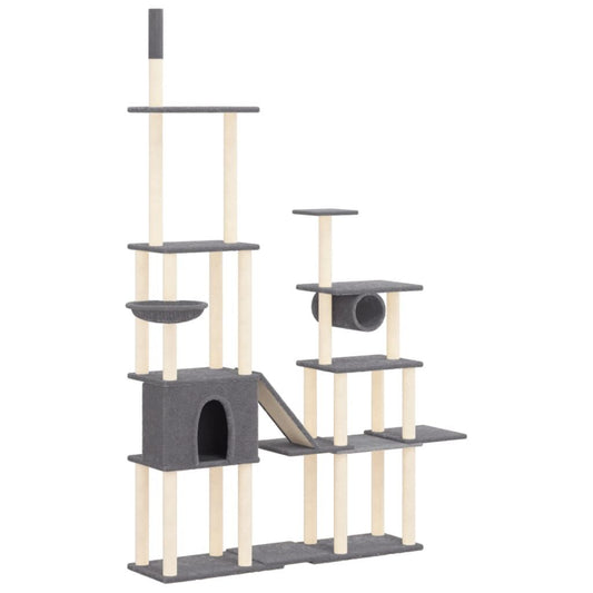 Vidaxl Rascador Para Gatos Con Postes De Sisal Gris Oscuro 279 Cm_0