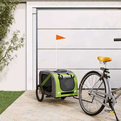 Vidaxl Remolque De Bicicleta Mascotas Hierro Tela Oxford Verde Gris_1