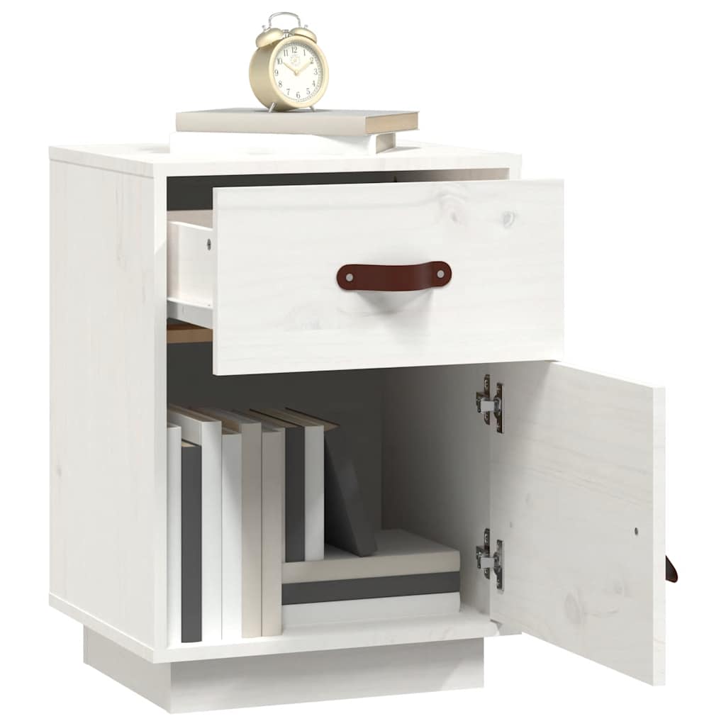 Mesitas De Noche 2 Uds Madera Maciza Pino Blanco 40x34x55 Cm_2
