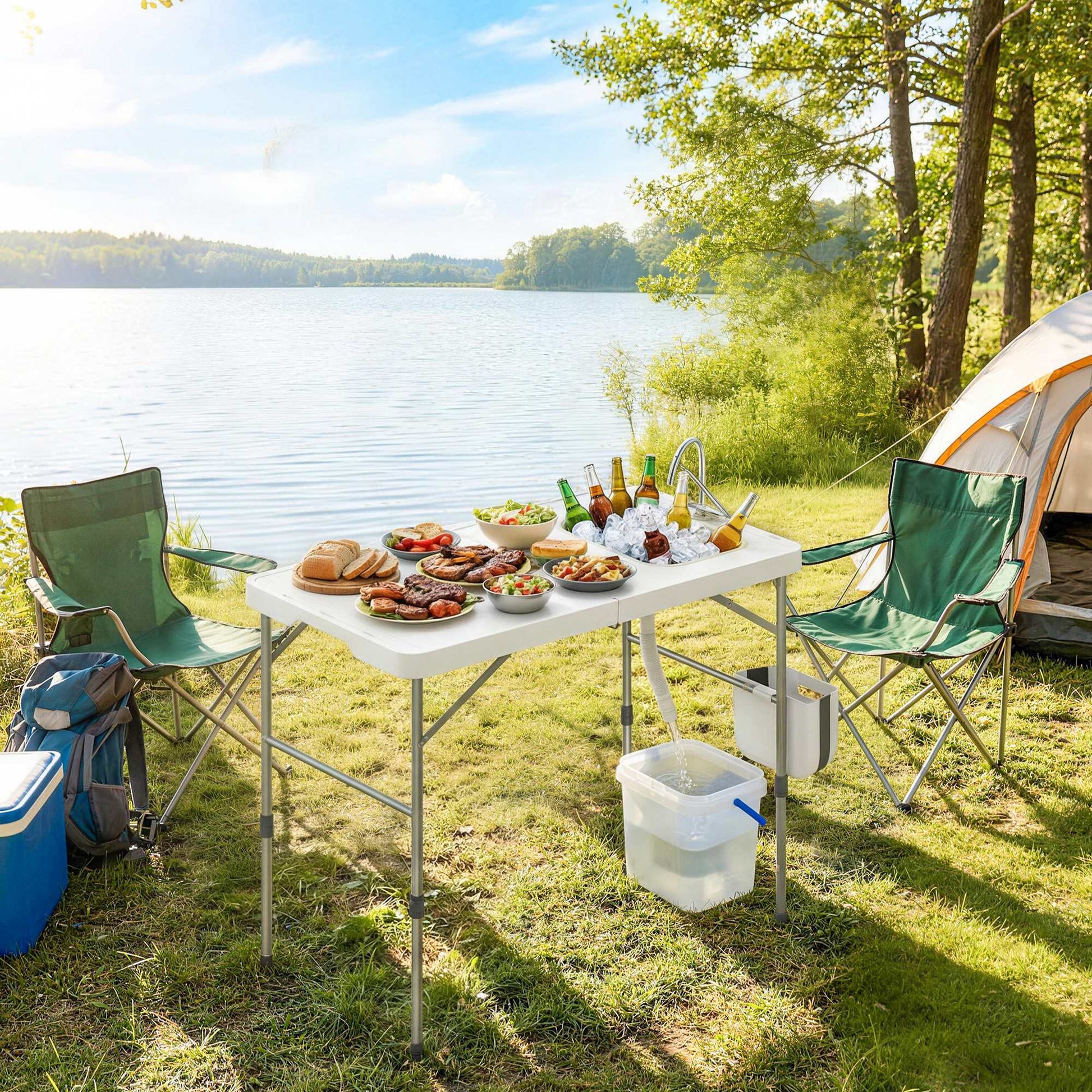 Outsunny Mesa Plegable Camping Con Fregadero Y Altura Regulable_1