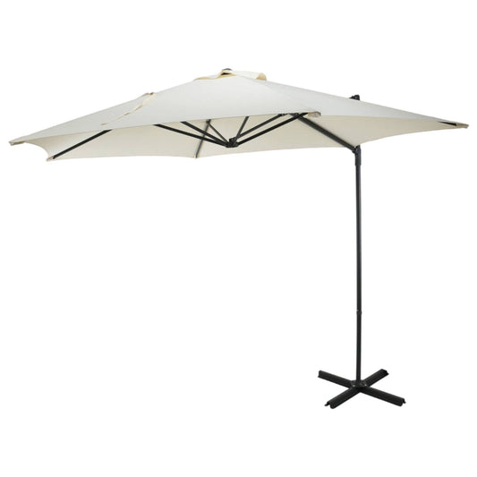 Well Home - Sombrilla Colgante Push Up Ø270cm Crema Con Base De Acero Cruzado