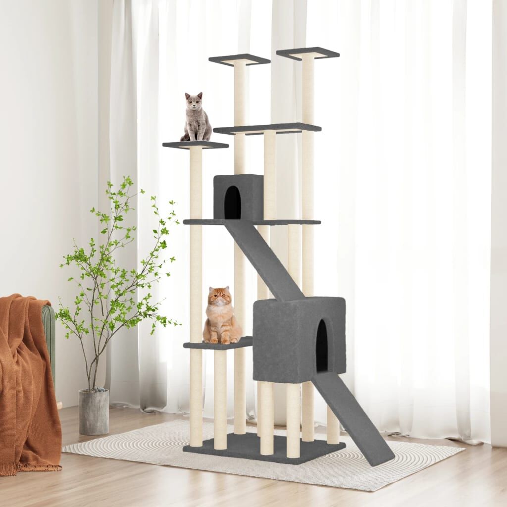 Vidaxl Rascador Para Gatos Con Postes De Sisal Gris Oscuro 190 Cm_1