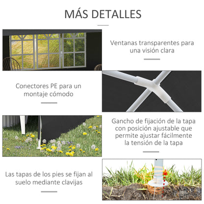 Outsunny Carpa De Jardín 6x3 M Cenador Pabellón De Jardín Con 4 Paredes Laterales Y 2 Ventanas Visibles_4