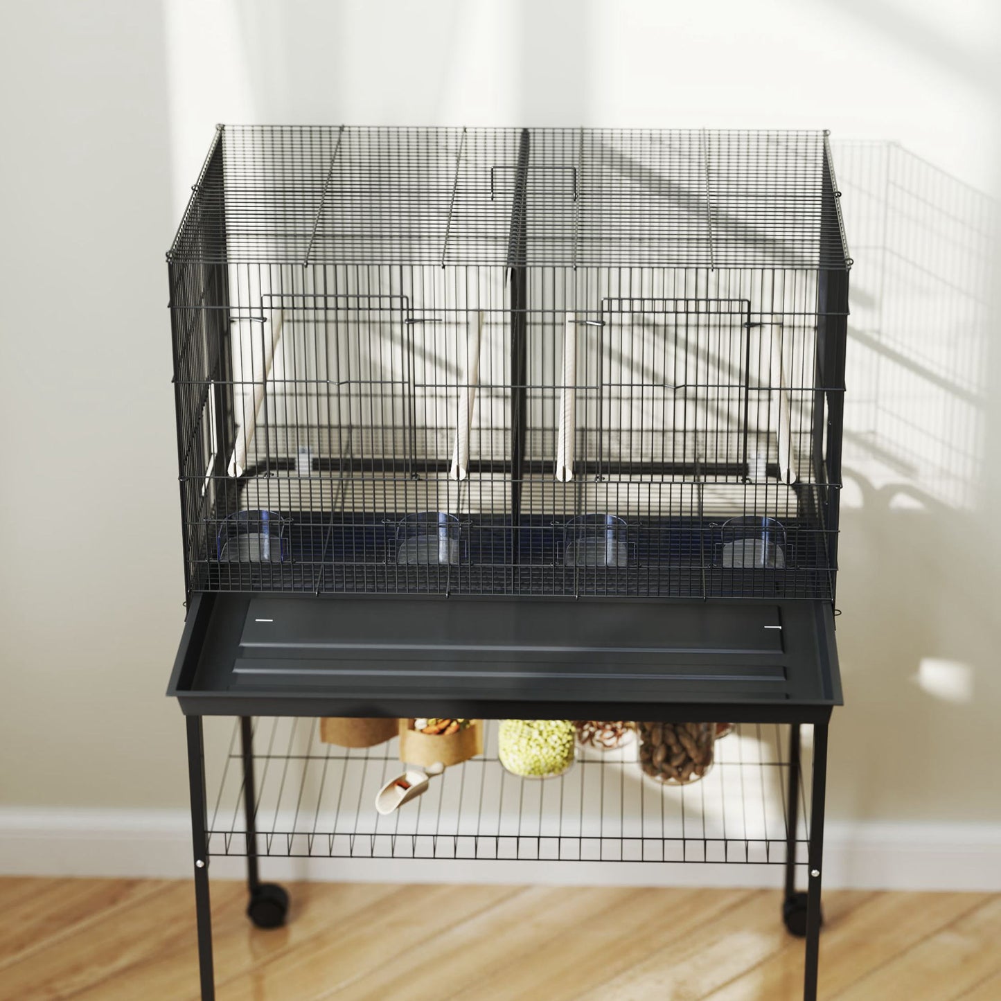 Pawhut Jaula Para Pájaros Con Divisor Ruedas Para Mascota Aves Loros Canarios_4