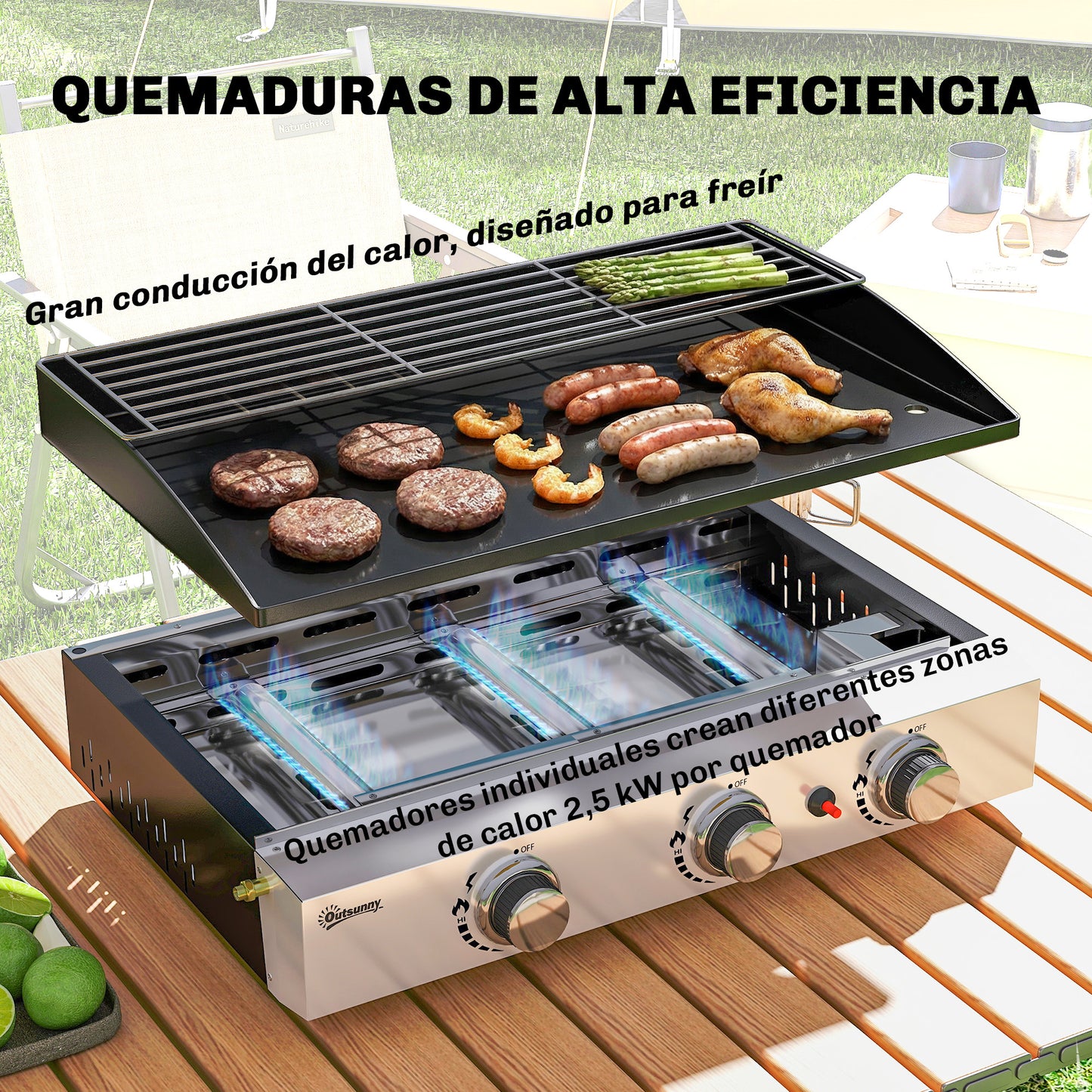 Outsunny Barbacoa De Gas Bbq Gas Con 3 Quemadores 7_3
