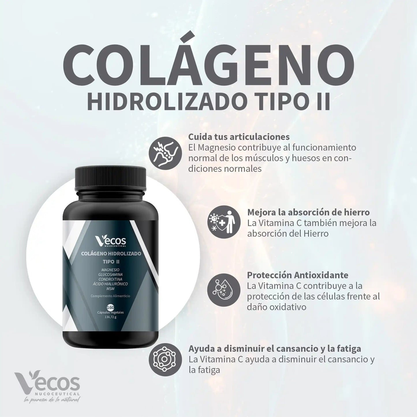 Colageno hidrolizado tipo II Vecos 160 capsulas