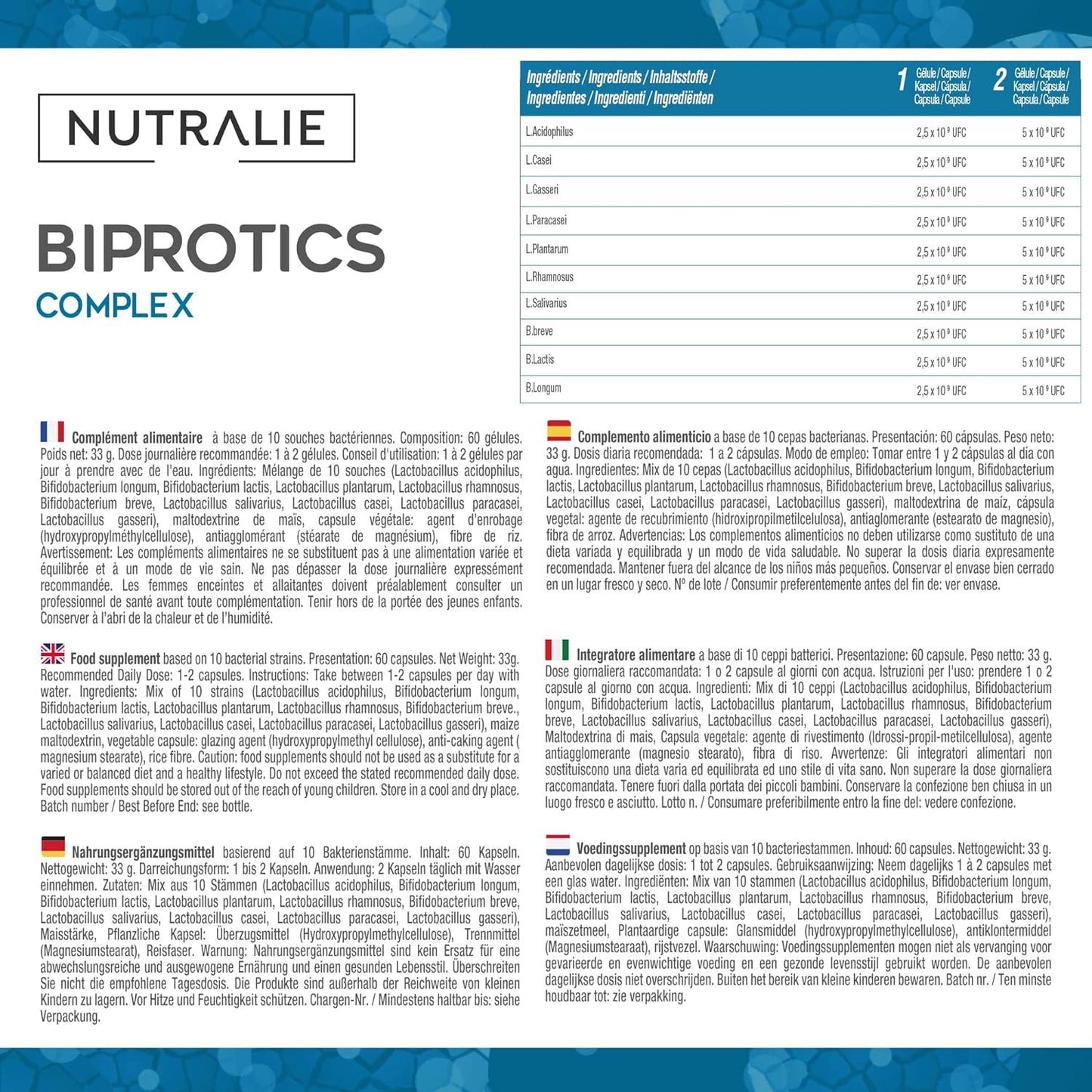 Nutralie Probióticos intestinales 10 cepas 60 Cápsulas
