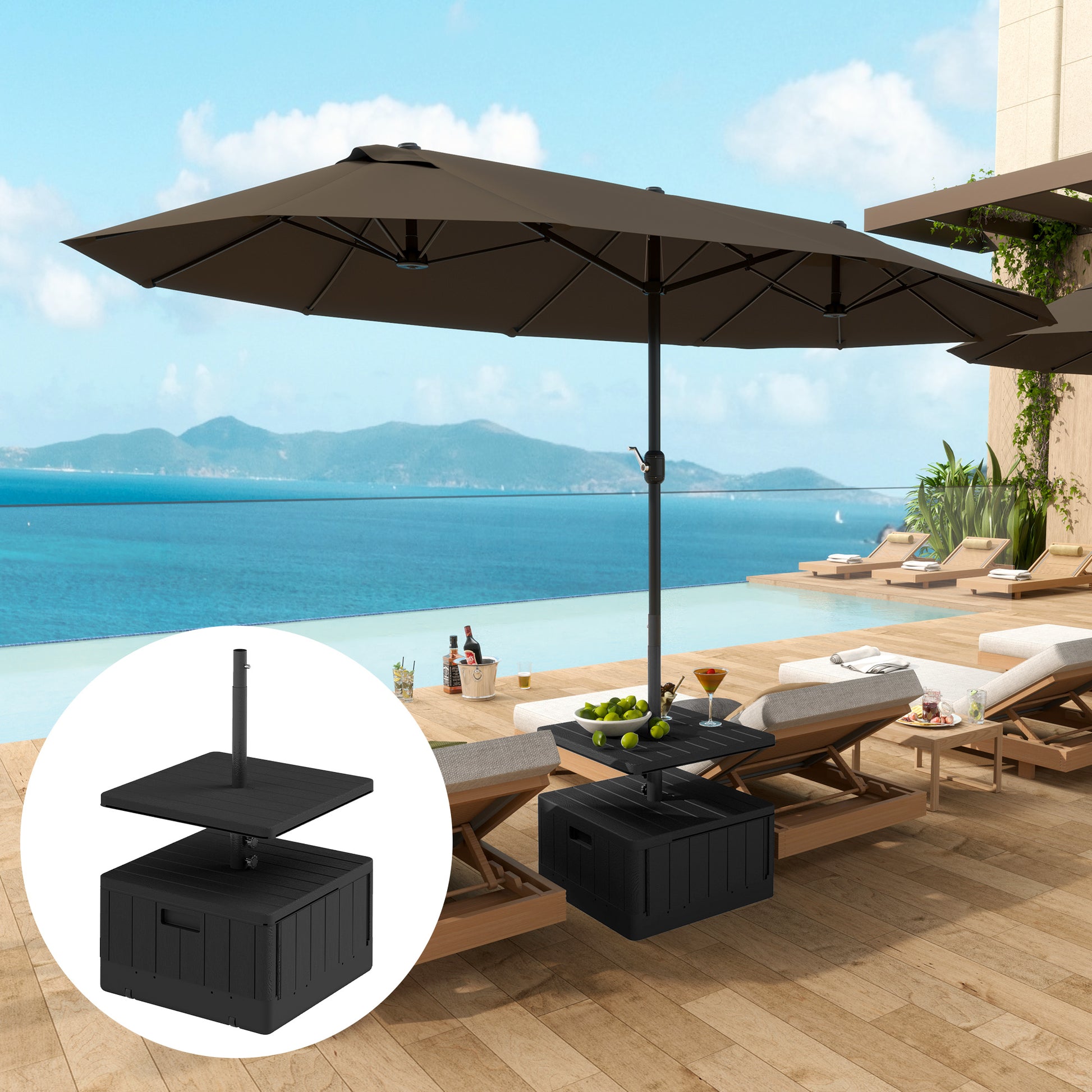 Outsunny Base Para Sombrilla Exterior 3 En 1 Mesa Auxiliar Macetero Negro_1