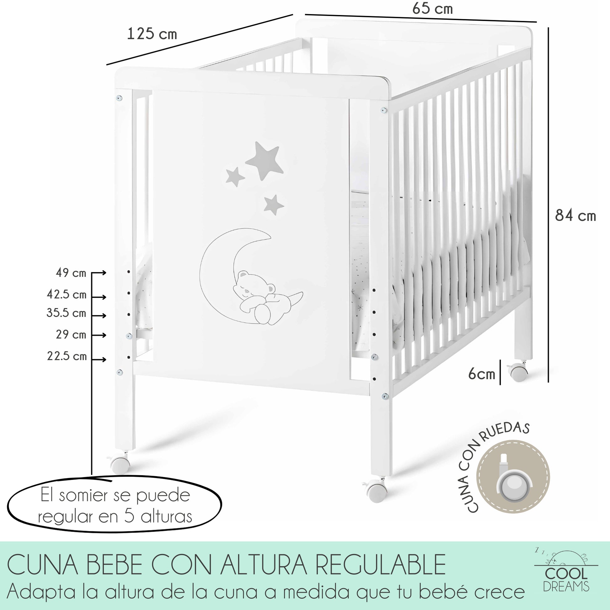 Cuna Colecho De Bebé Indi Estilo Nórdico Infantil 120x60 Cm, Con Kit Colecho, Bajera Y Encimera 100% Algodón_2