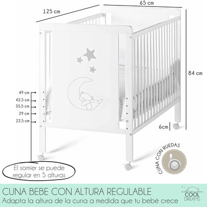 Cuna Colecho De Bebé Indi Estilo Nórdico Infantil 120x60 Cm, Con Kit Colecho, Bajera Y Encimera 100% Algodón_2