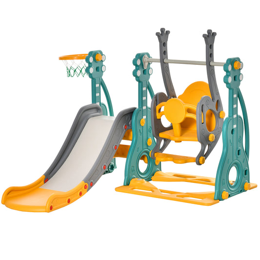 Homcom Tobogán Infantil Con Columpio Y Canasta Baloncesto 18-36 Meses Asiento_0