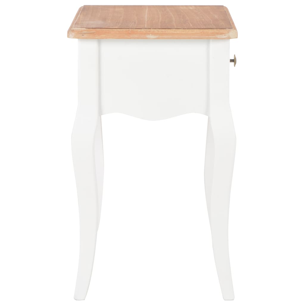 Mesita De Noche Madera Maciza De Pino Blanco Marrón 40x30x50 Cm_2