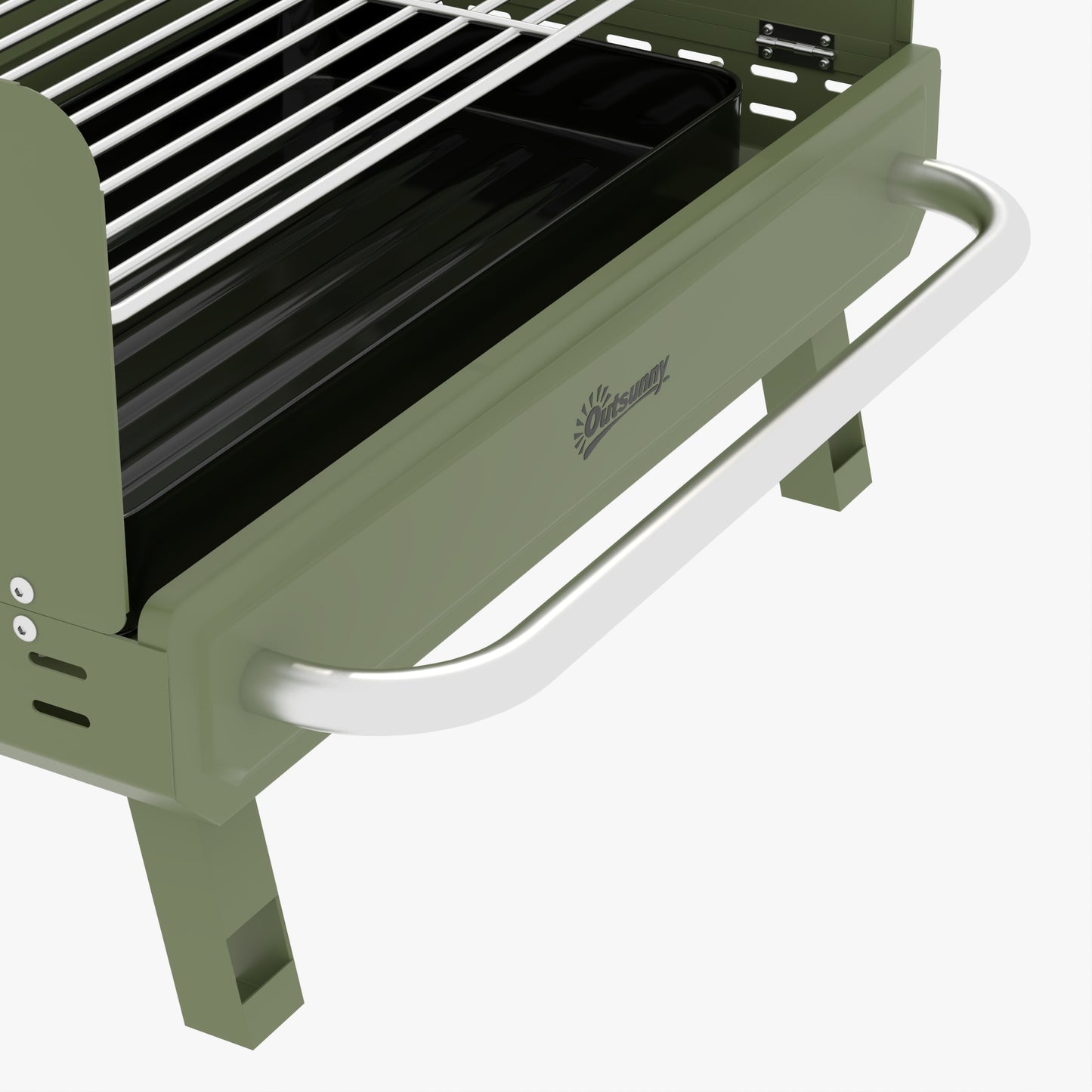 Outsunny Barbacoa De Carbón Plegable Con Rejilla Ajustable 52x37x31,8 Cm Verde_3