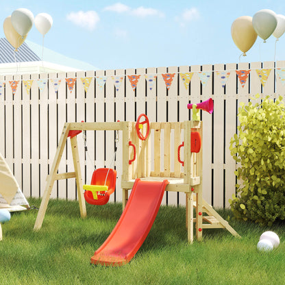Outsunny Columpio Y Tobogán Infantil 5 En 1 Parque Infantil Exterior De Madera_1