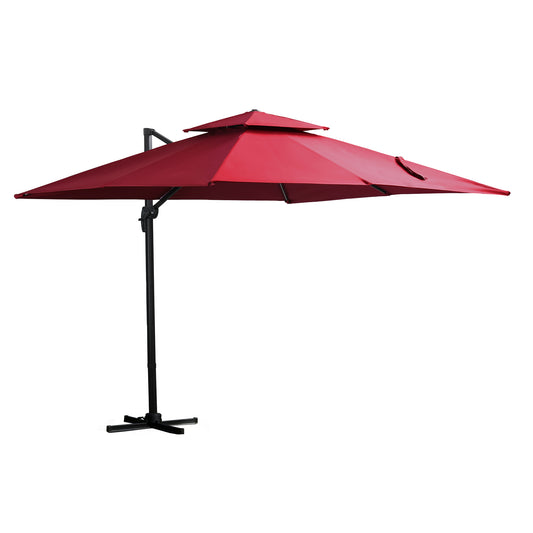 Outsunny Sombrilla De Jardín Ø300 Cm Aluminio Giratorio 360° Con Manivela Rojo_0