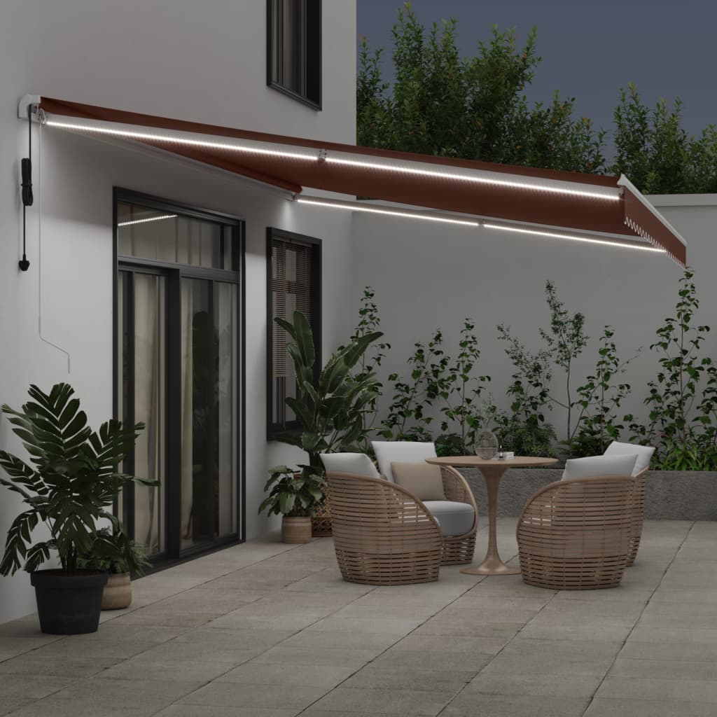 Toldo Retráctil Automático Con Luces Led Marrón 600x350 Cm_2