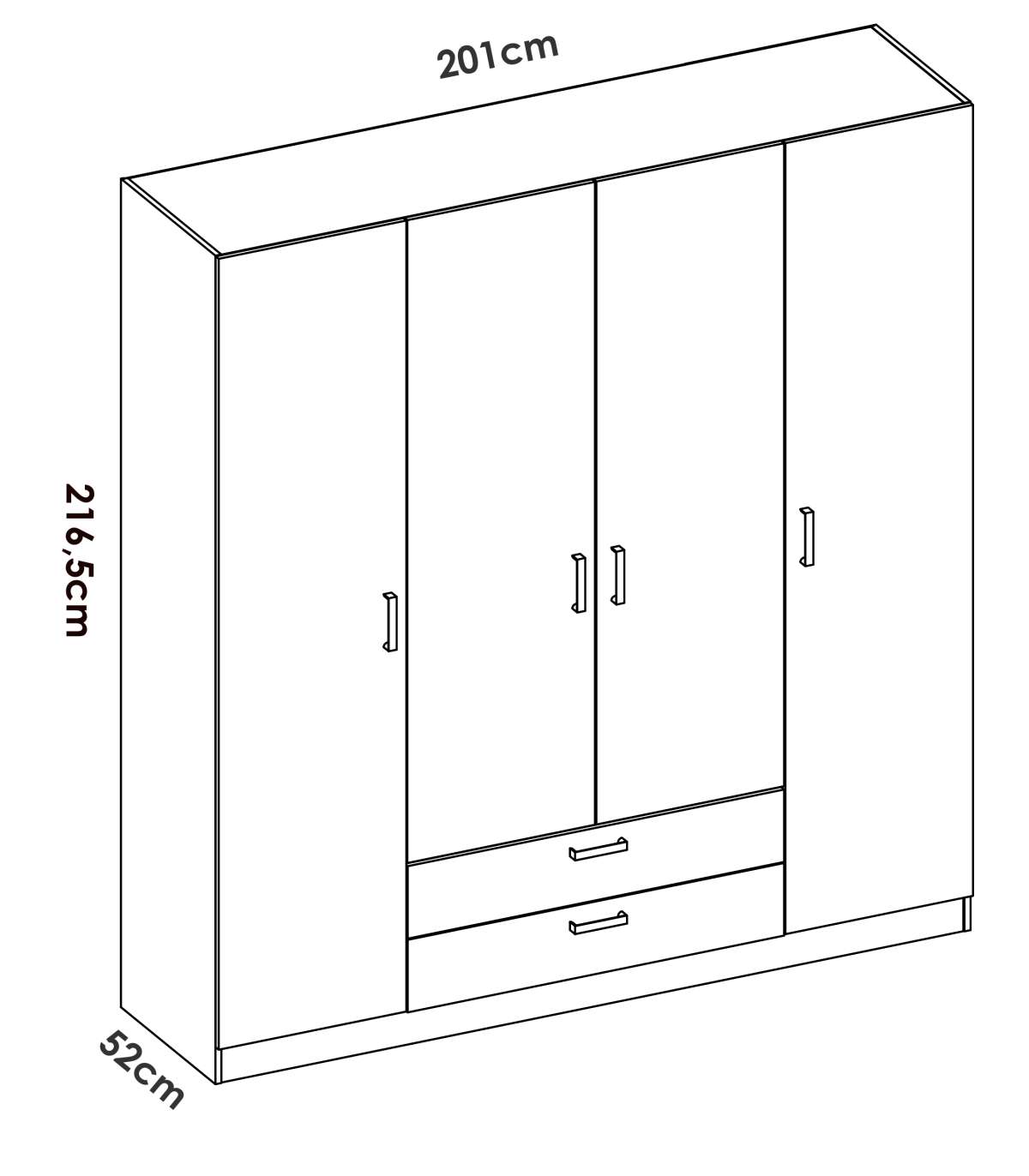 Armario 4 Puertas Abatibles 2 Cajones Acabado Blanco, 216.5cm(alto) 201cm(ancho) 52cm(fond_4