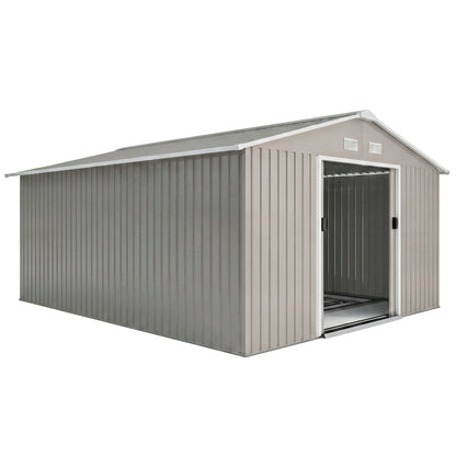 Outsunny Caseta De Jardín De Exterior 12,4 M² 340x386x200 Cm Gris Claro_0