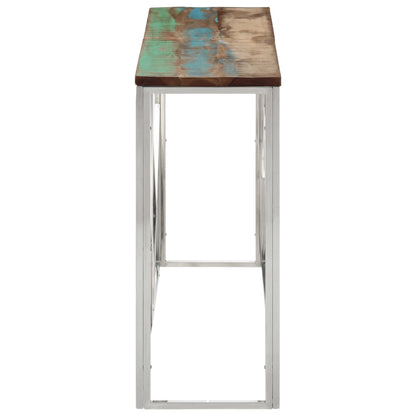 Mesa Consola Acero Inoxidable Madera Maciza Reciclada Plateada_1