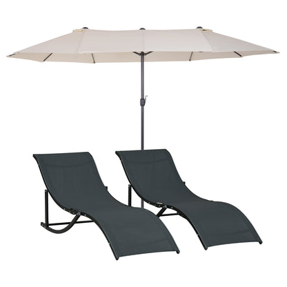 Outsunny Sombrilla Y 2 Tumbonas 4,55x2,65x2,38 M 165x61x63 Cm Beige Y Negro_0
