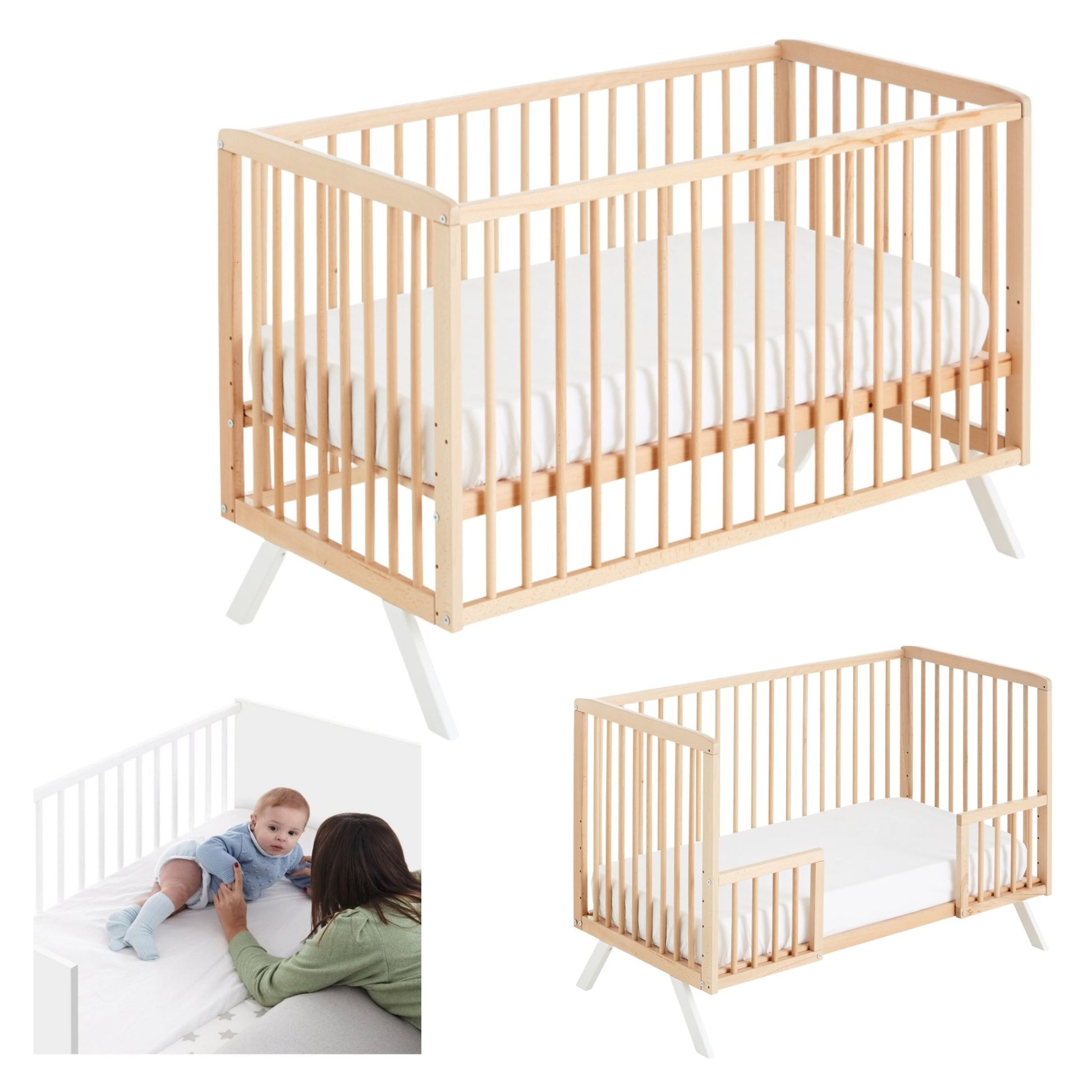 Cuna De Bebe Convertible En Cama Koala Con Kit Colecho Y Kit Barandillas