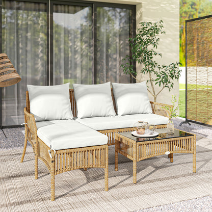 Outsunny Muebles Jardín Ratán 3 Piezas Cojines, Blanco Crema_1