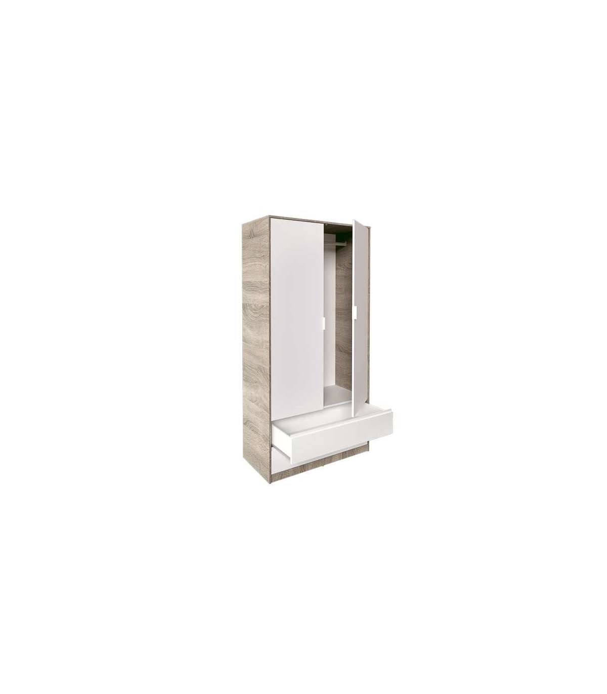 Armario 2 Puertas 2 Cajones Abatibles Acabado Roble Cortez/blanco 200 Cm(alto)100 Cm(ancho_3