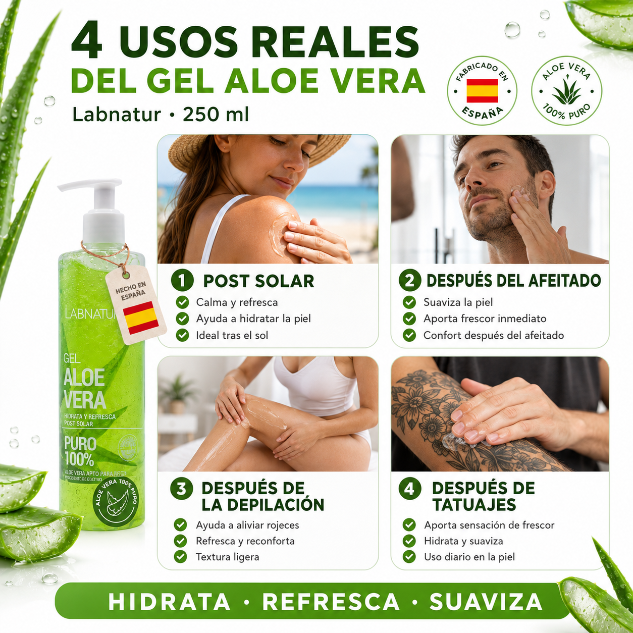 Gel de Aloe Vera 100% Puro Labnatur 250 ml | Aloe Vera Ecológico y Vegano | Hidrata, Calma y Refresca_1