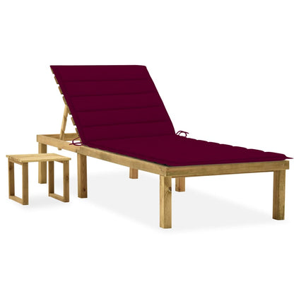 Tumbona De Jardín Con Mesa Y Cojín De Madera De Pino Impregnada_0