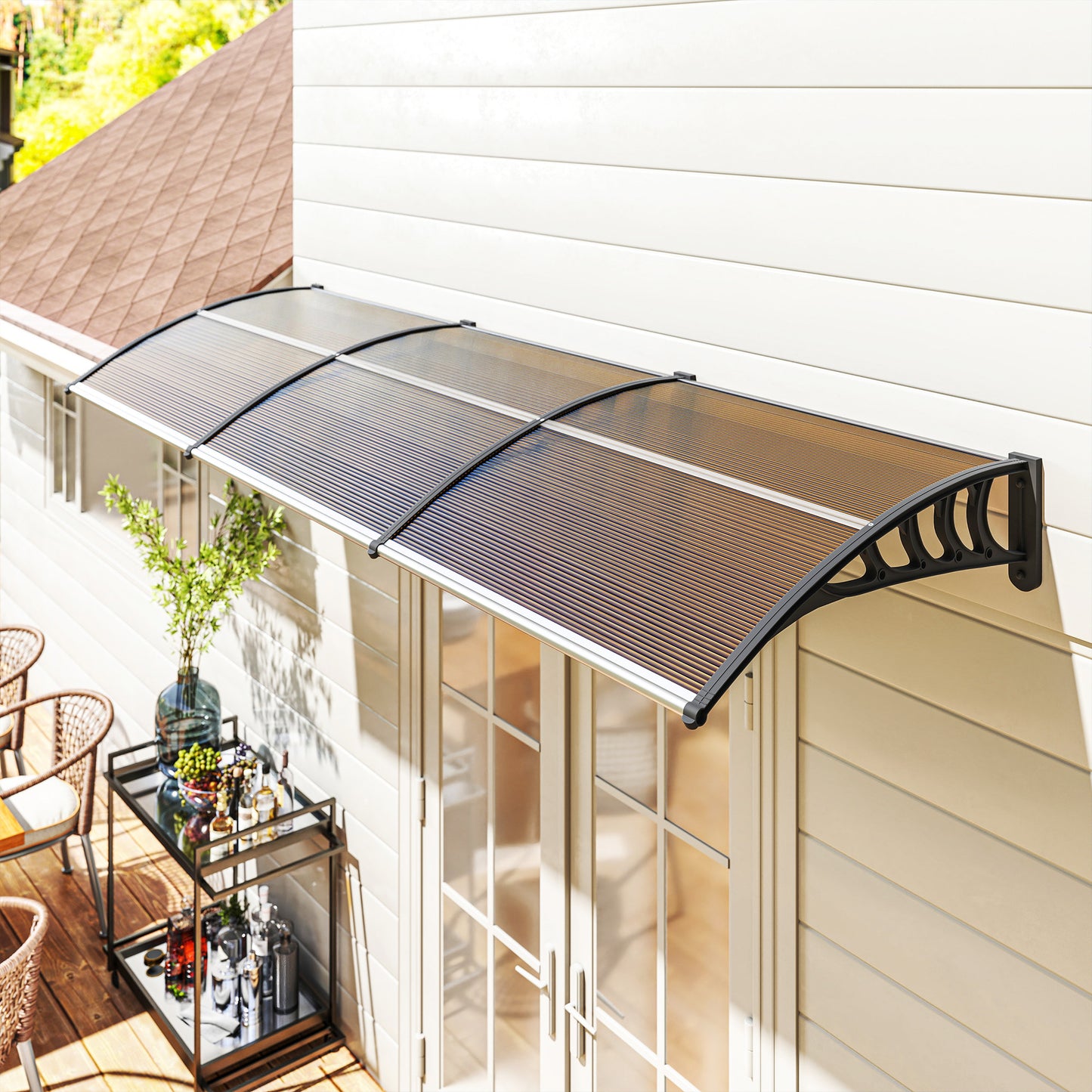 Outsunny Tejadillo De Protección 303x96 Cm Para Puertas Y Ventanas Marrón_1