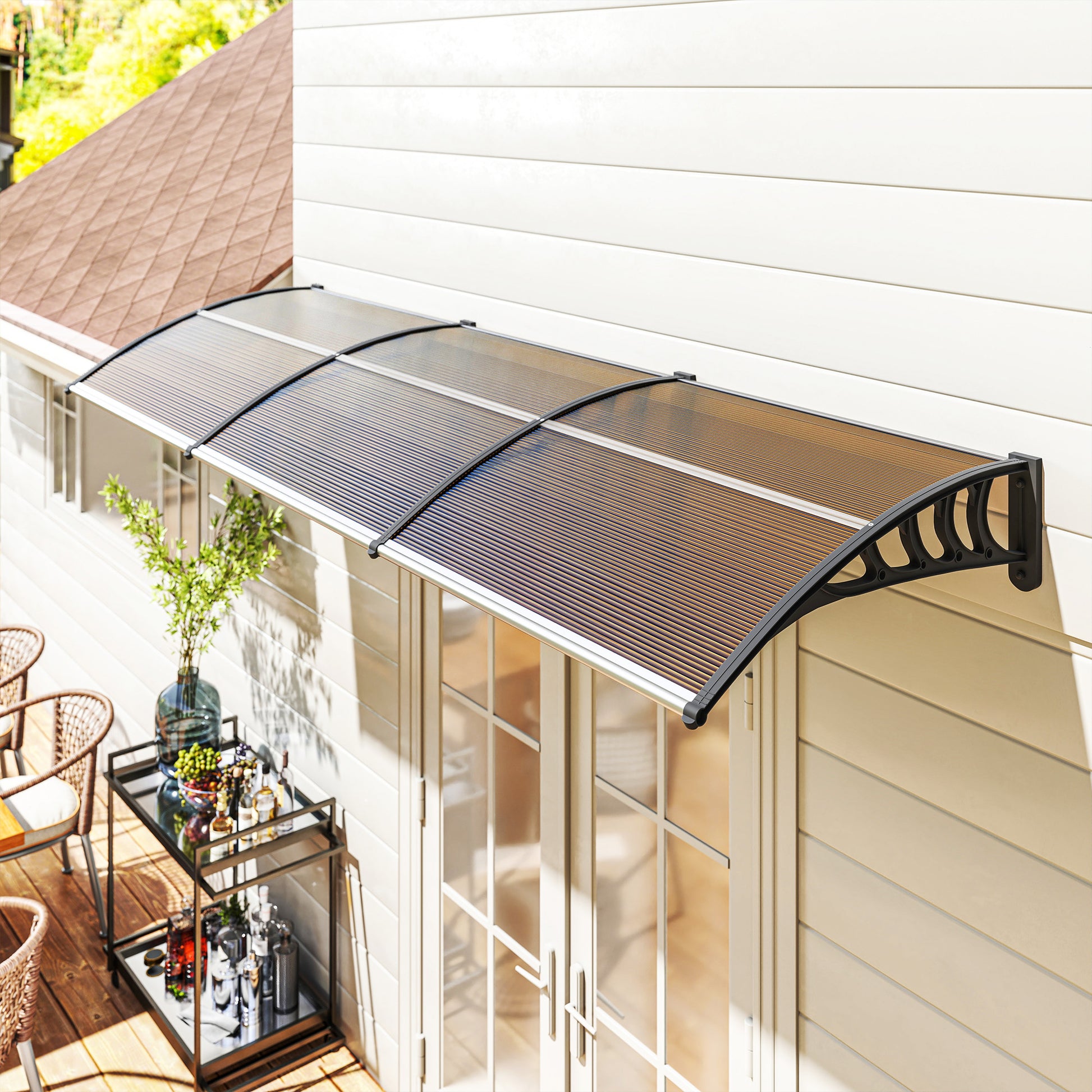 Outsunny Tejadillo De Protección 303x96 Cm Para Puertas Y Ventanas Marrón_1