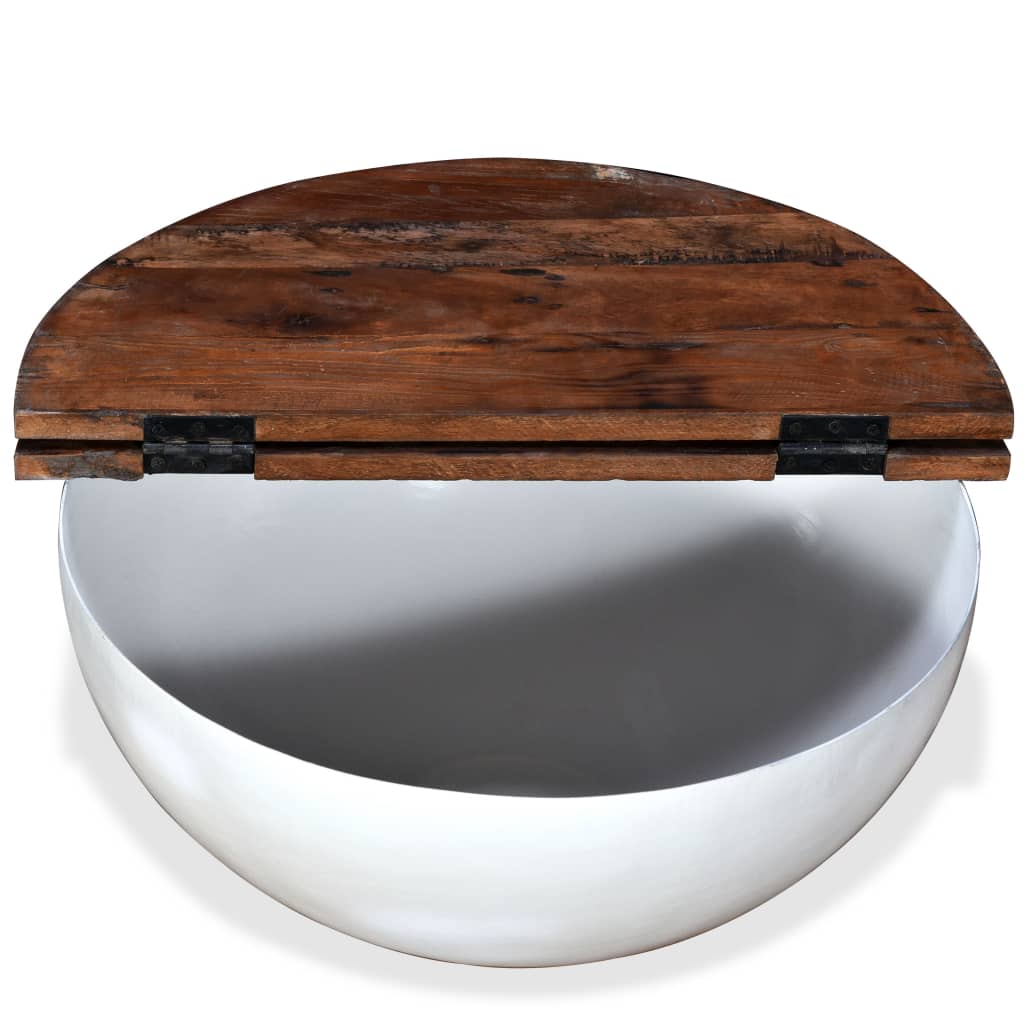 Mesa De Centro Forma De Bol Madera Maciza Reciclada Blanco_1
