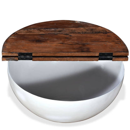 Mesa De Centro Forma De Bol Madera Maciza Reciclada Blanco_1