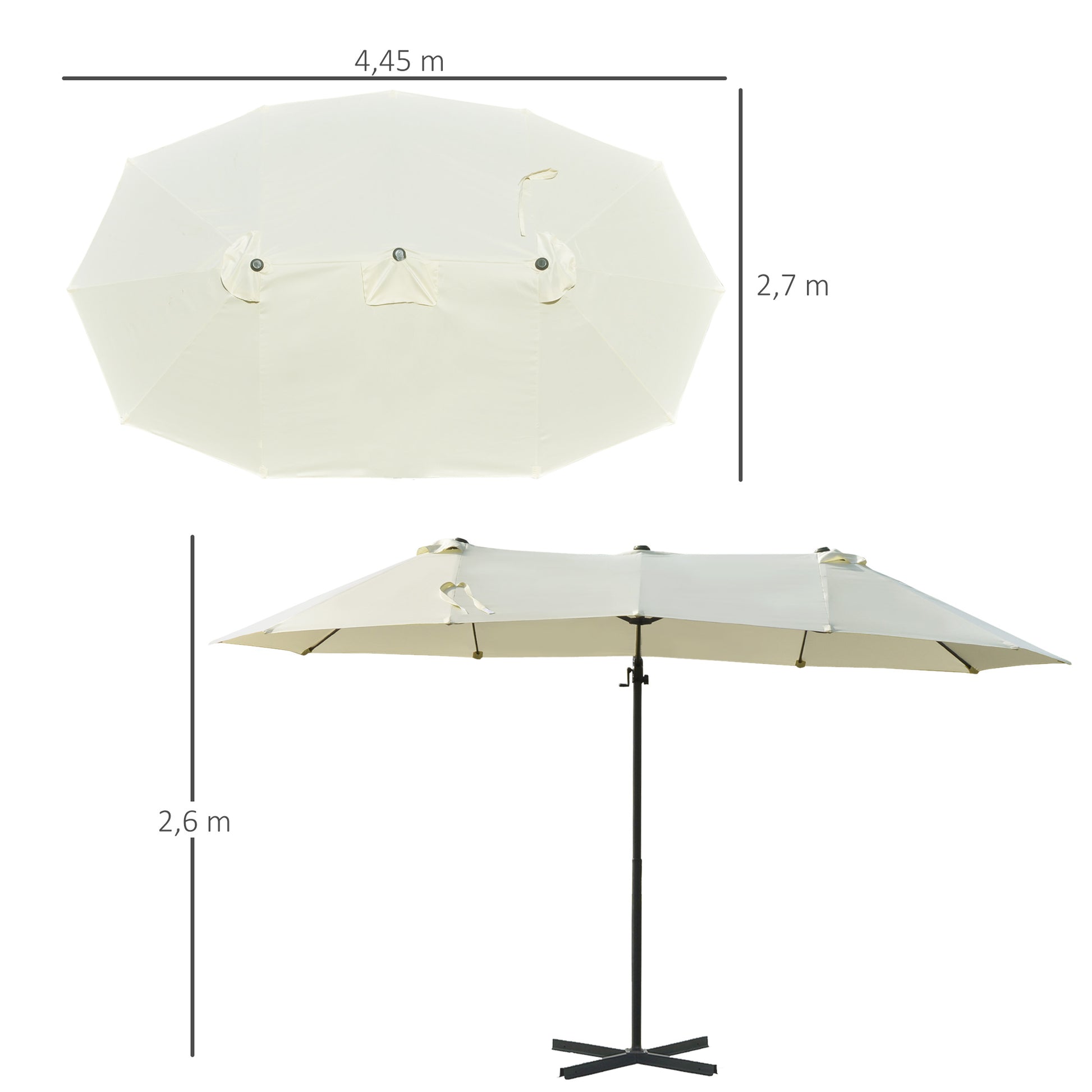 Outsunny Parasol De Jardín Doble Con Manivela 270x445x260 Cm Beige Y Negro_2