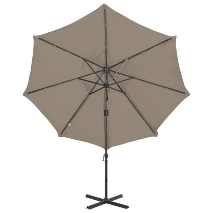 Vidaxl Sombrilla De Jardín Voladiza Con Palo Y Luces Led Taupe 300 Cm_3