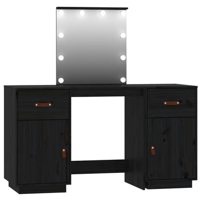 Juego De Tocador Con Led Madera Maciza De Pino Negro_1