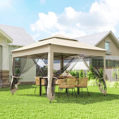Outsunny Carpa Plegable 3x3x2,7 M Cenador De Jardín Con Doble Techo Crema_1