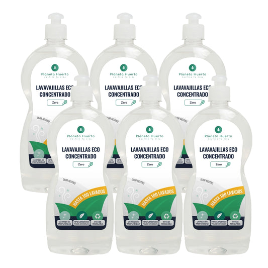 Pack 6xLavavajillas manual hipoalergénico sin perfume ECO Planeta Huerto 750 ml