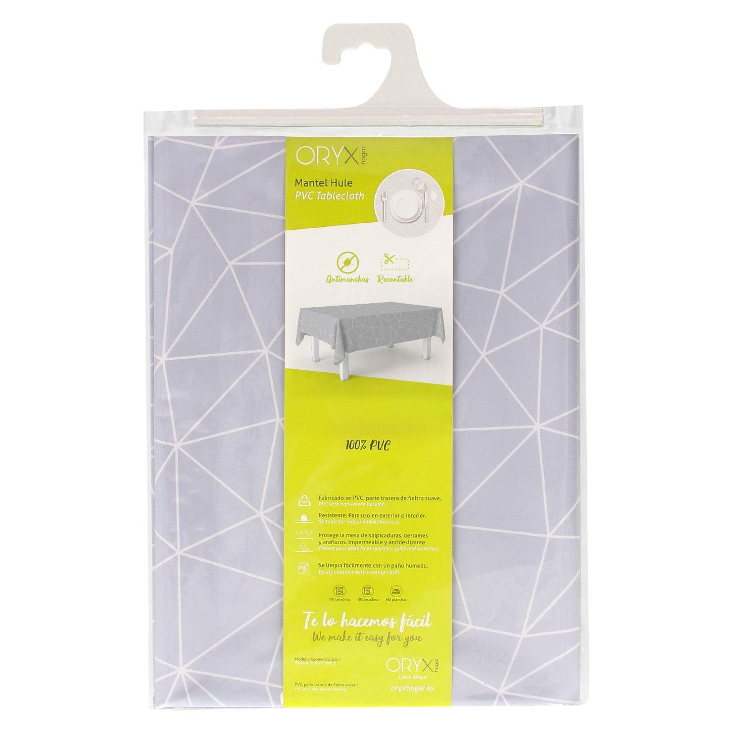 Mantel Hule Rectangular Geométrico Gris Impermeable Antimanchas Pvc 140x250 Cm.  Recortable Uso Interior Y Exterior
