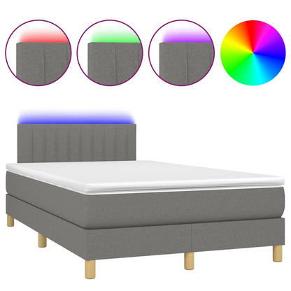 Cama Box Spring Con Colchón Y Led Tela Gris Oscuro 120x200 Cm / Vetonek_0