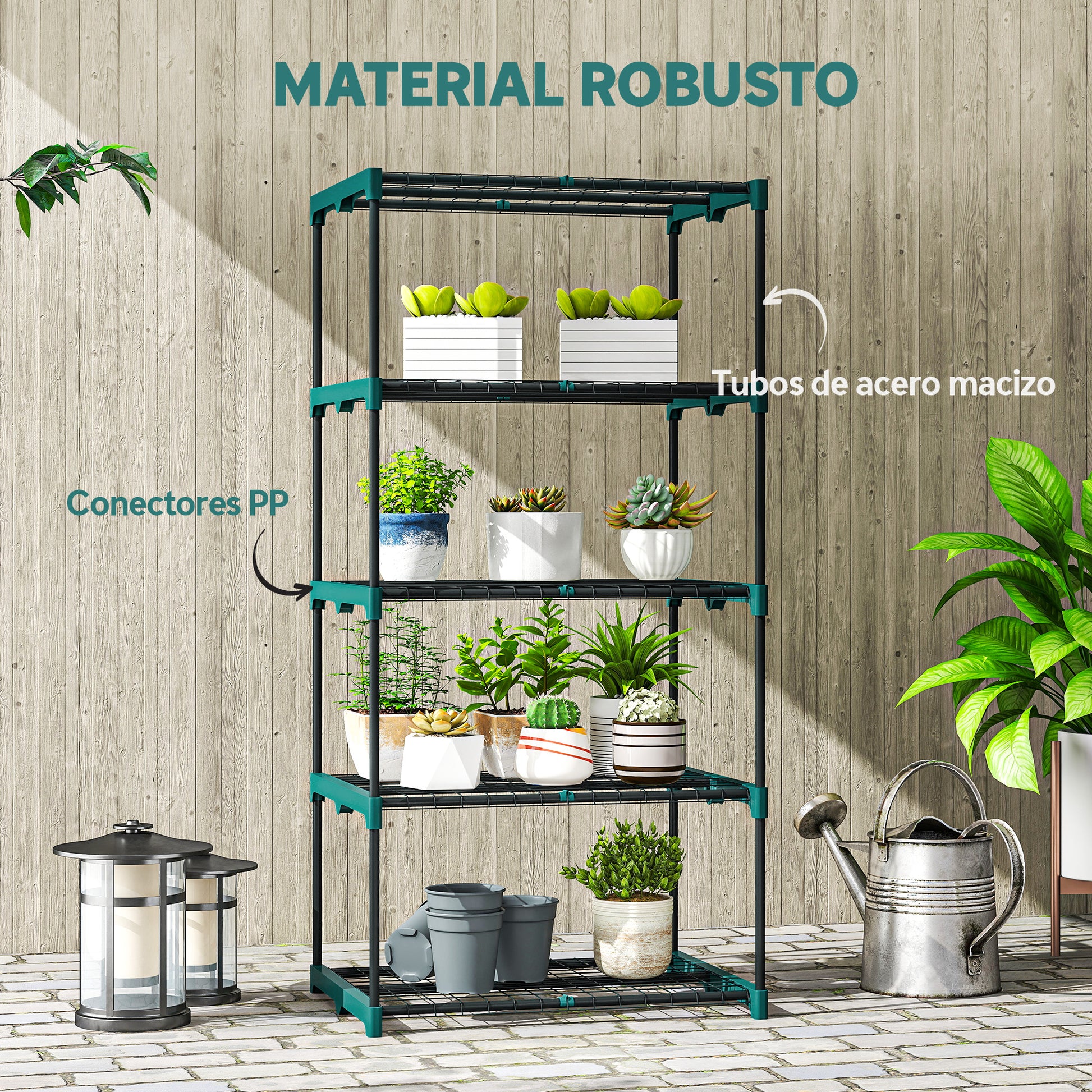 Outsunny Soporte Para Plantas De 5 Niveles De Acero 67x49x138 Cm Verde Oscuro_5