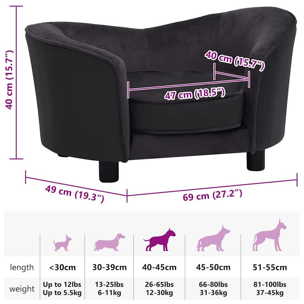 Vidaxl Sofá Para Perros Felpa Y Cuero Sintético Negro 69x49x40 Cm_2