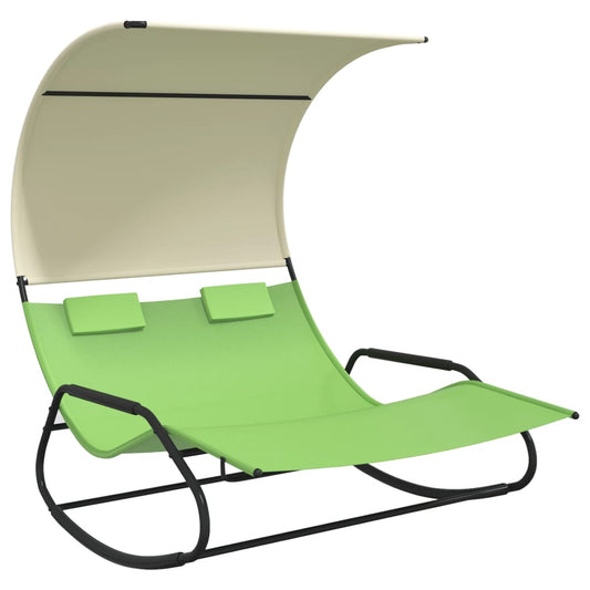 Tumbona Mecedora Doble Con Toldo Verde Y Crema_0