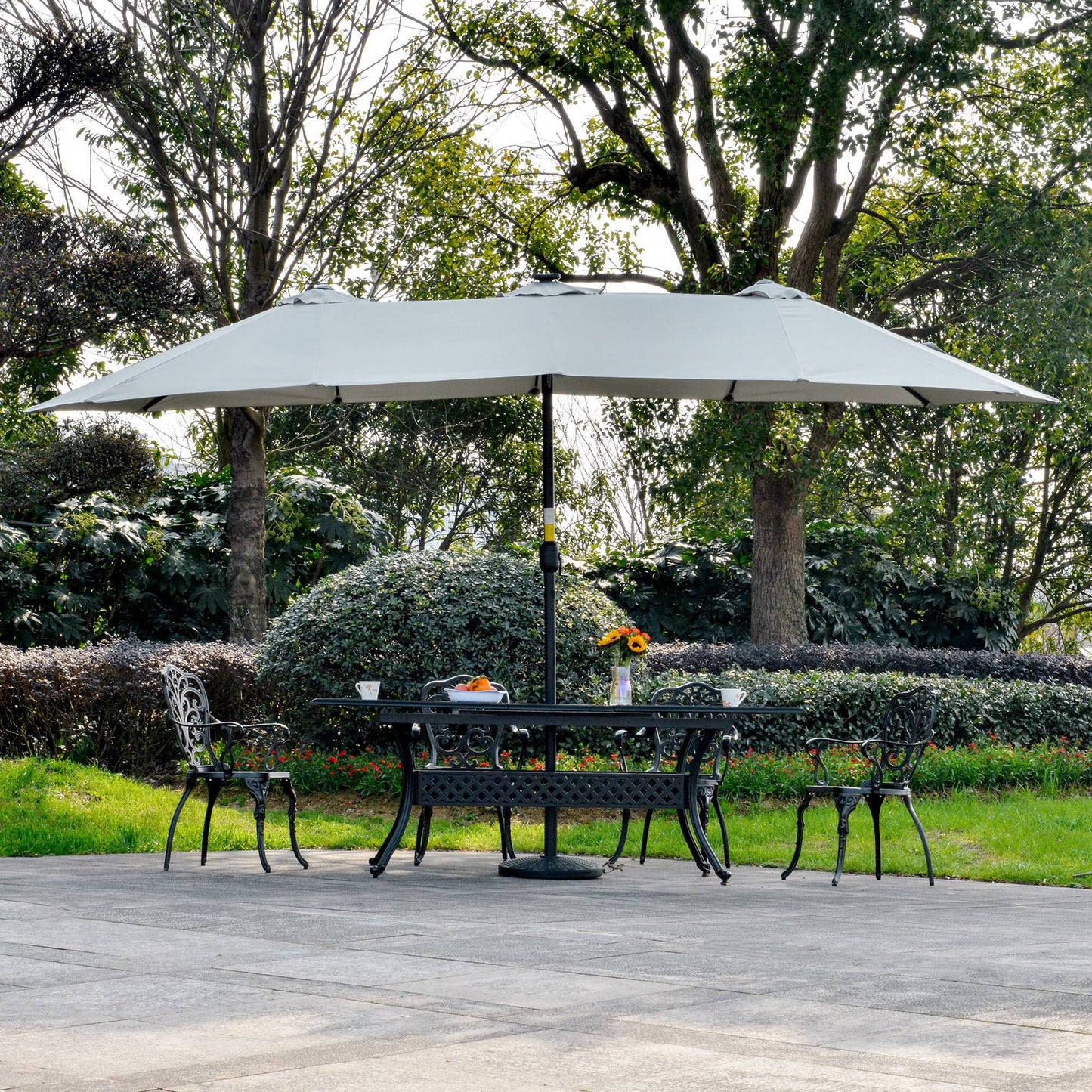 Outsunny Sombrilla Doble De Jardín Con 48 Luces Led Solar 450x265x240 Cm Gris_3
