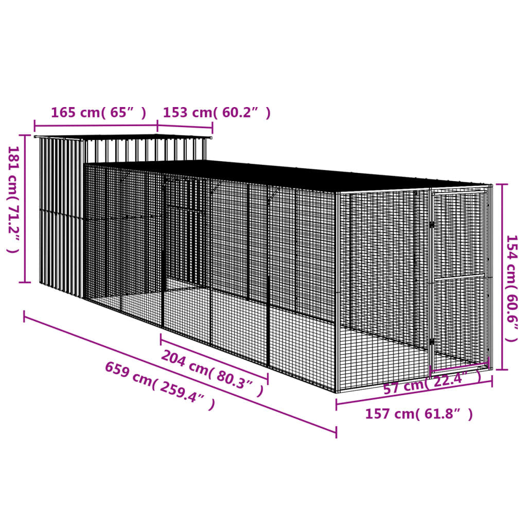 Vidaxl Gallinero Con Corral Acero Galvanizado Gris 165x659x181 Cm_2