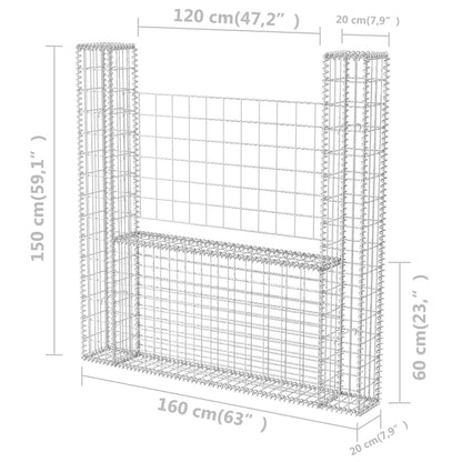 Cesta En Forma De U Muro De Gaviones Galvanizado 160x20x150 Cm / Vetonek_5