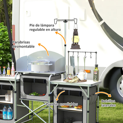 Outsunny Mueble De Cocina Para Camping Con 3 Mesas 172x48x130 Cm Gris_4