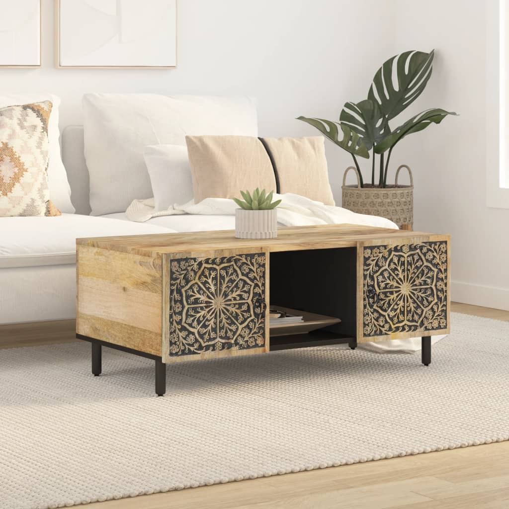 Mesa De Centro De Madera Maciza Mango 100x54x40 Cm_1